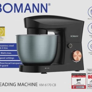 Pétrin Double Crochet Bol Inox 6L, 1500W, 8 Vitesses BOMANN KM 6170 CB Gris Foncé